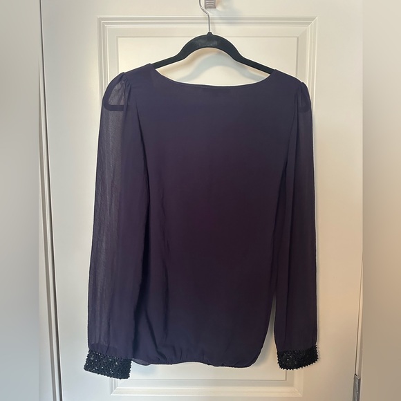 Medium Purple RW&Co Blouse with Black Beaded Cuffed Sleeves - Picture 2 of 3